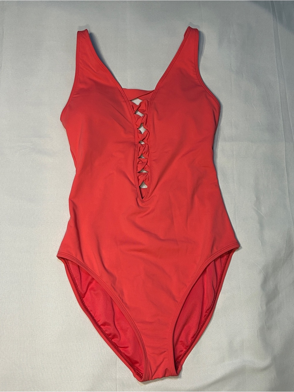 Bleu Rod Beattie Womens Knotty But Nice Lace Down Mio Swimsuit Sz M Coral Orange